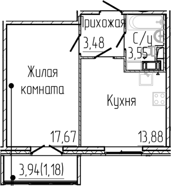 1-комнатная квартира 39.76 м², 8/8 эт., ЖК «SERTOLOVO PARK»